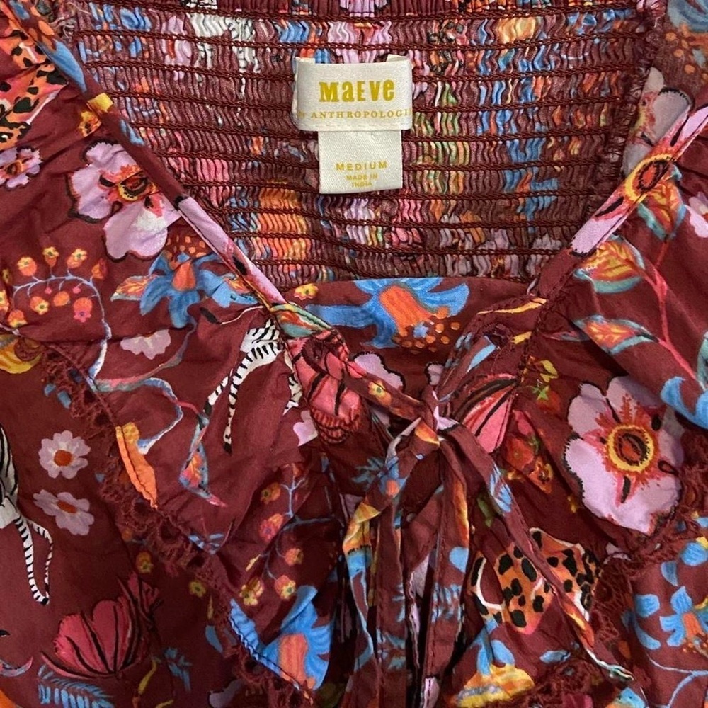 Anthropologie Maeve Ruffled Printed
Floral Zebra Tie-Front Blouse - Picture 7 of 8